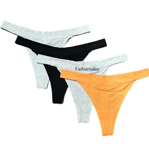 Victorias Secret Pink Set of 4 Soft Cotton Thong Panty Gray Black Orange XXL - Picture 1 of 9